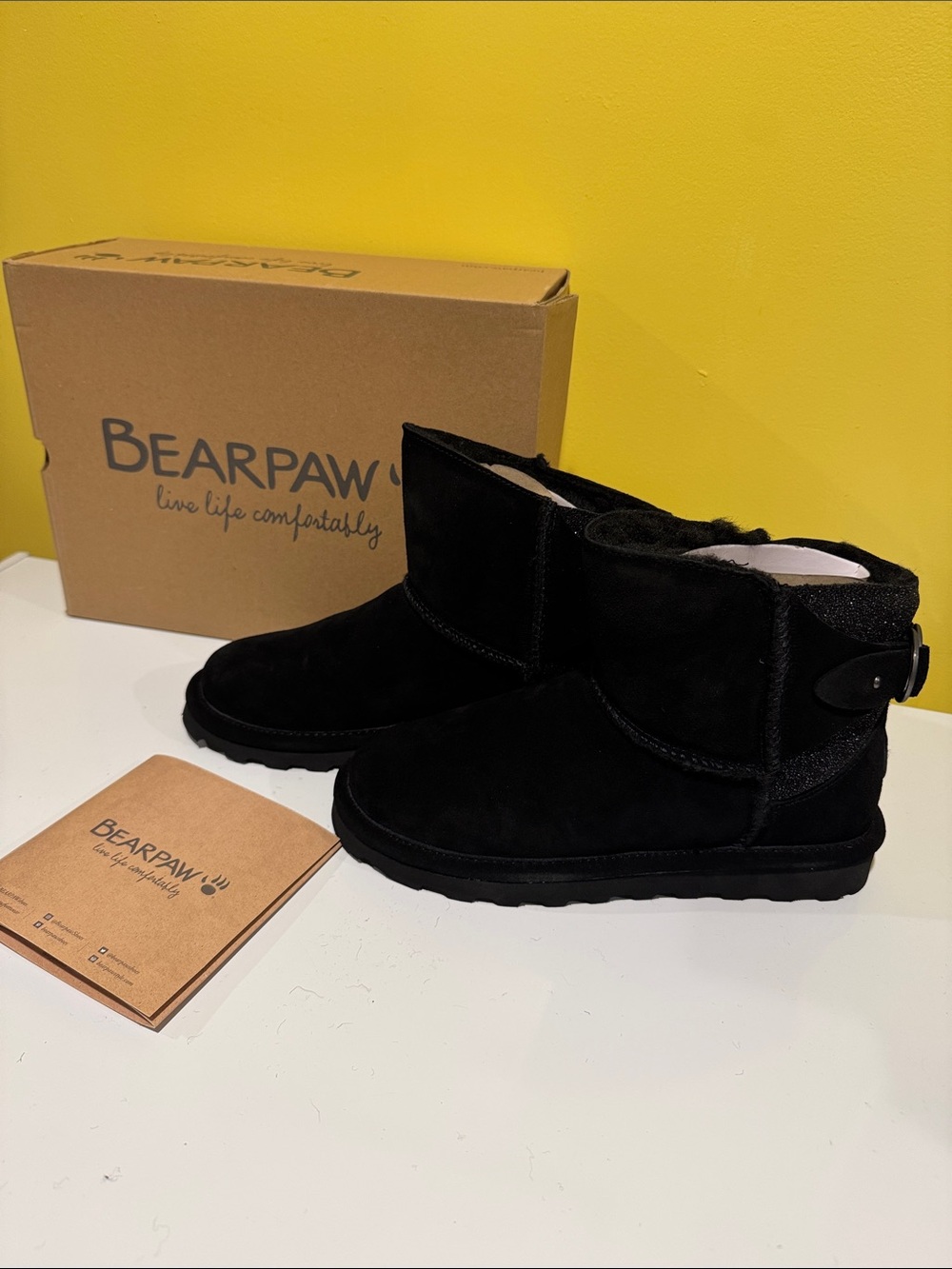 BearPaw women Black Suede Button-Back Winter Boots